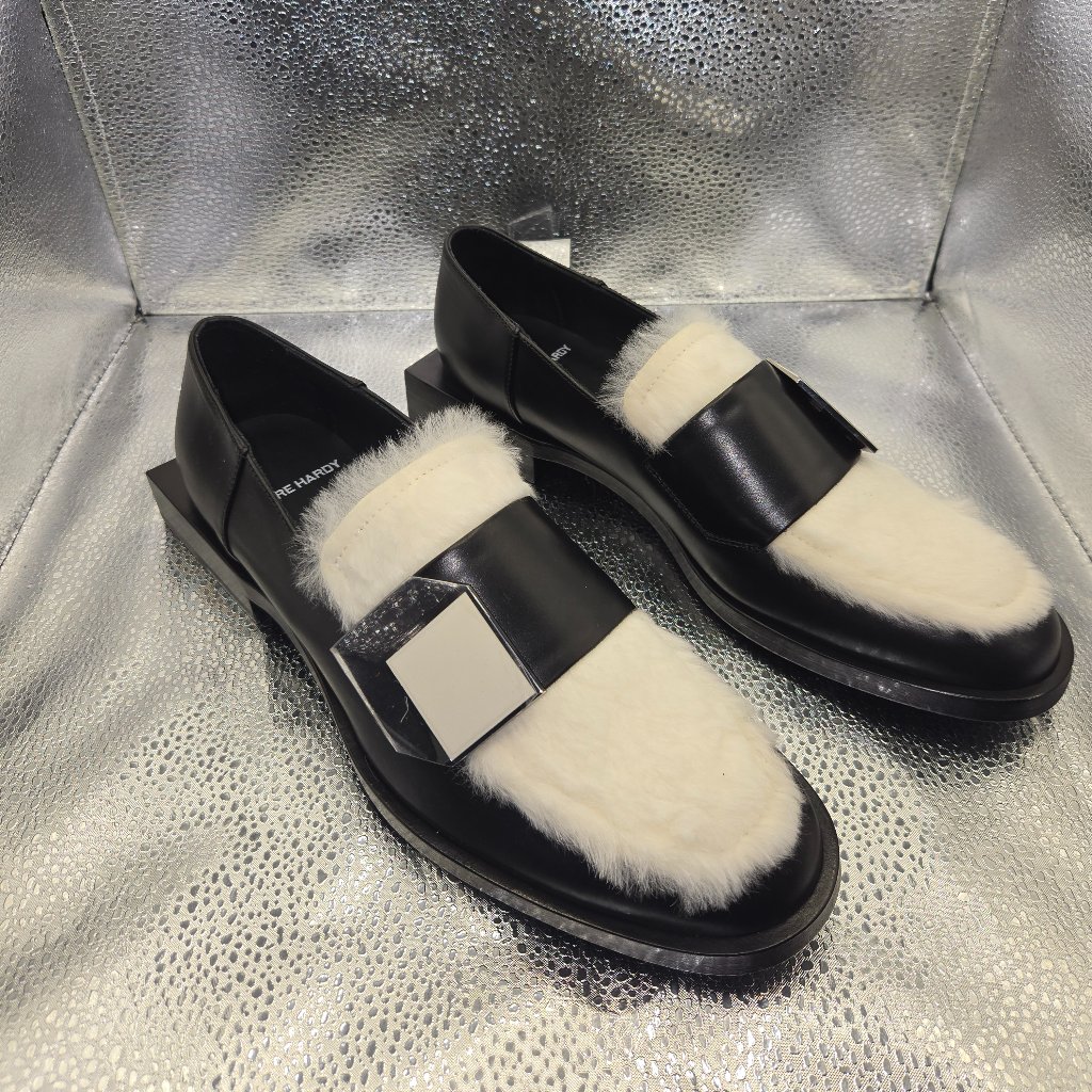 Pierre Hardy Leather & Rabbit Fur Loafer Shoes Us9 Uk5 Eu39 Two Tone